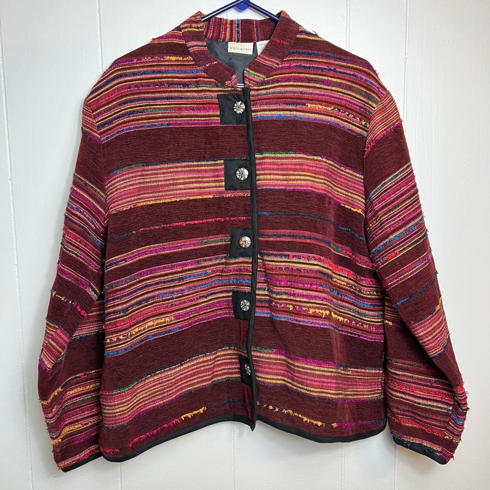 Vintage White Stag Multicolor Striped Jacket Large Boho Woven Southwest Style